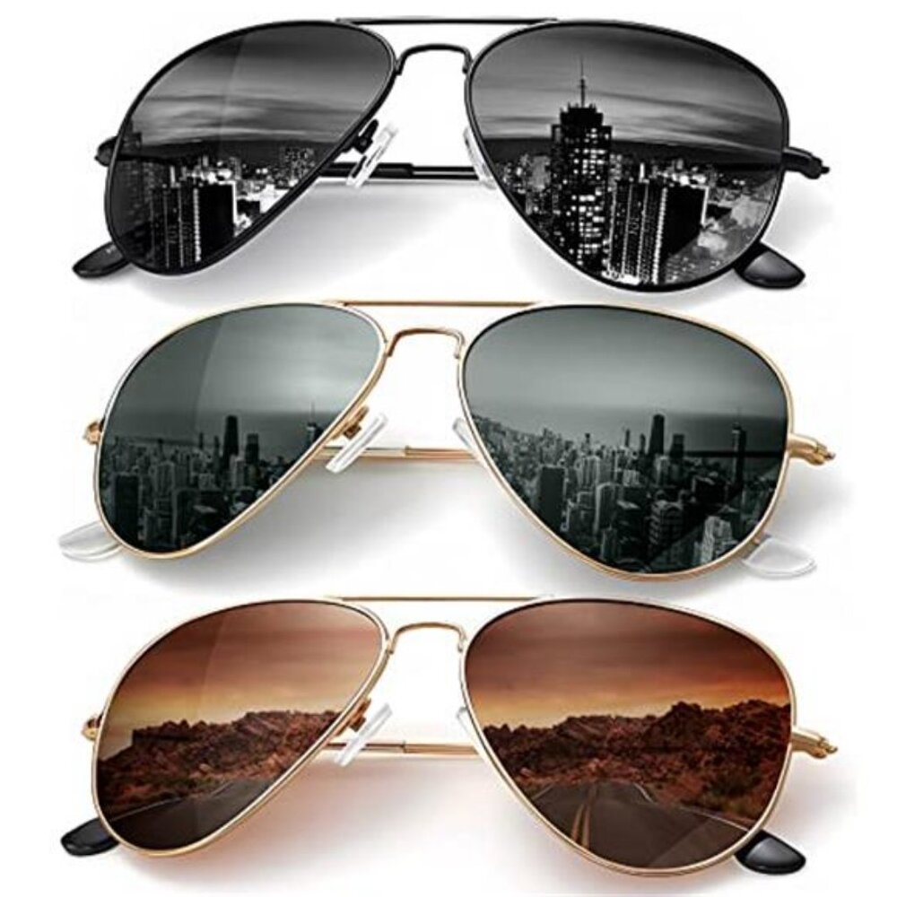 3 Pcs Classic Aviator Sunglasses for Men Women Driving Sun glasses Polarized - Picture 1 of 6